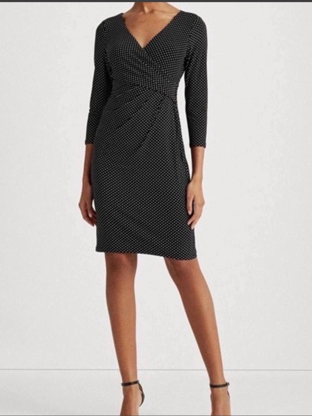 Lauren Ralph Lauren Black Polka Dot Wrap Dress Sz 8